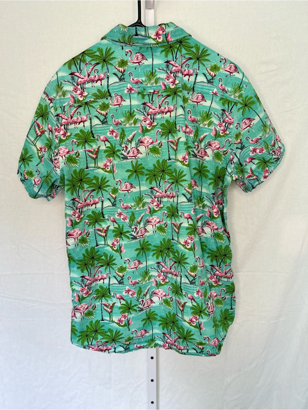 Ditch Plains Mens Flamingo Hawaiian Button Down Shirt Mint Green Beach Aloha Lar - Picture 2 of 6